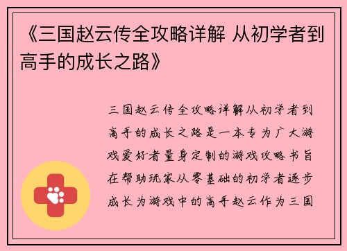 《三国赵云传全攻略详解 从初学者到高手的成长之路》